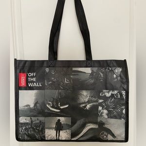 VANS Off The Wall Reusable Large Black Shopping Tote Bag 18x13x6